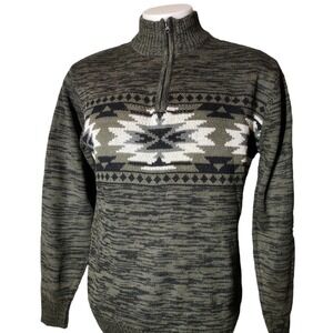 Carbon Sweater Large Mens Southwestern Quarter Zip Gorpcore Cabin‎ Core Green L